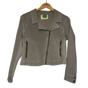Marrakech Anthropologie Jacket Bottlegreen Full Zip Moto Style Size MP Biker